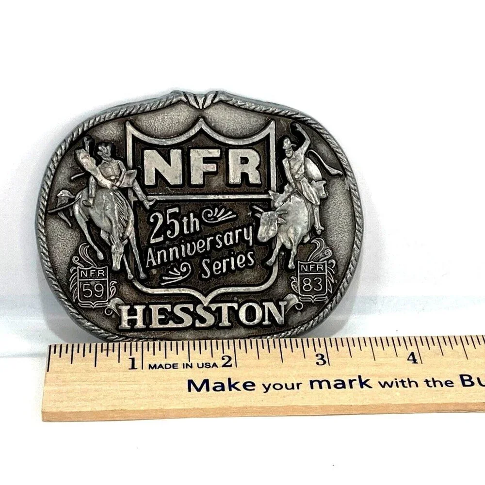 Vintage Belt Buckle 1983 NFR National Finals Rodeo Hesston 25th Anniversary USA‎